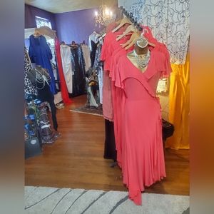 Vintage style Wrap Dress Melon Rayon Ruffle Mellon  color